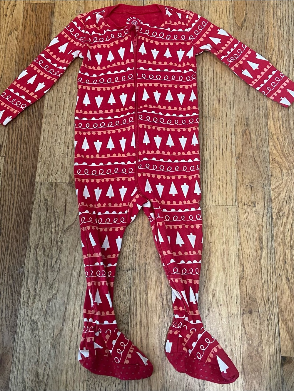 Primary Baby Organic Cotton Holiday Trees Footie Pajamas - Red/White, 12-18 M